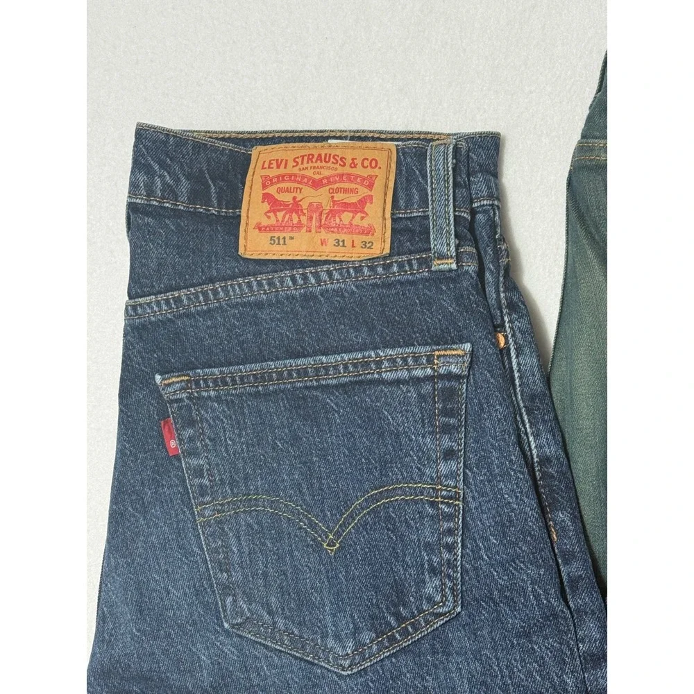 Levi's 511 Slim Fit Jeans Bundle Mens 31x32 Dark Indigo Blue & Blue Green‎ 2pk